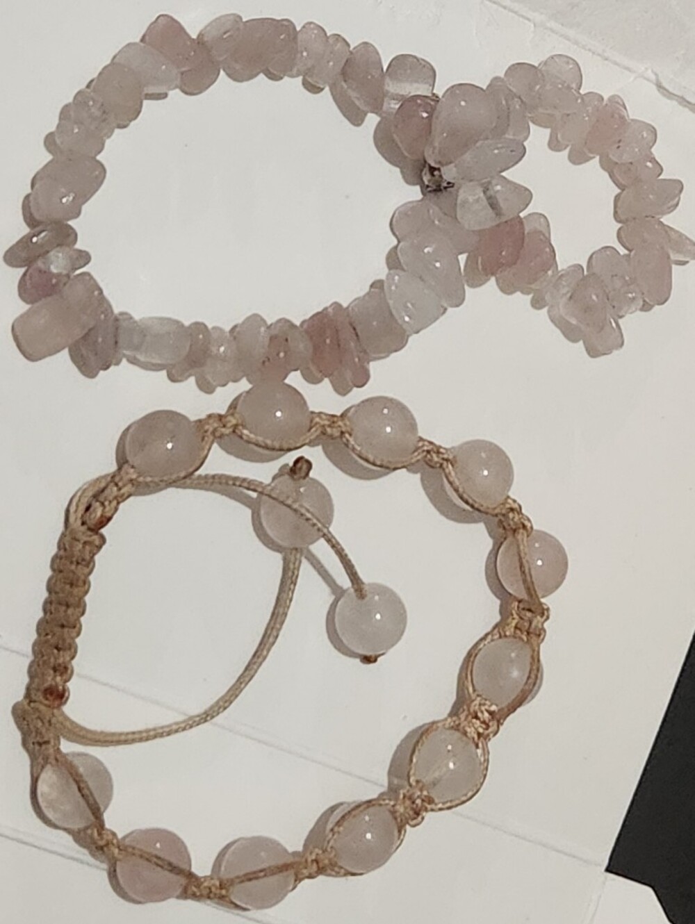 Rose Quartz Beaded Stretch Bracelet and Macramé Bracelet Set